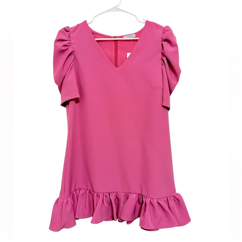 Lida Kate Pink Puff Sleeve Ruffle Hem Mini Dress | Size L | NWT - Picture 2 of 9